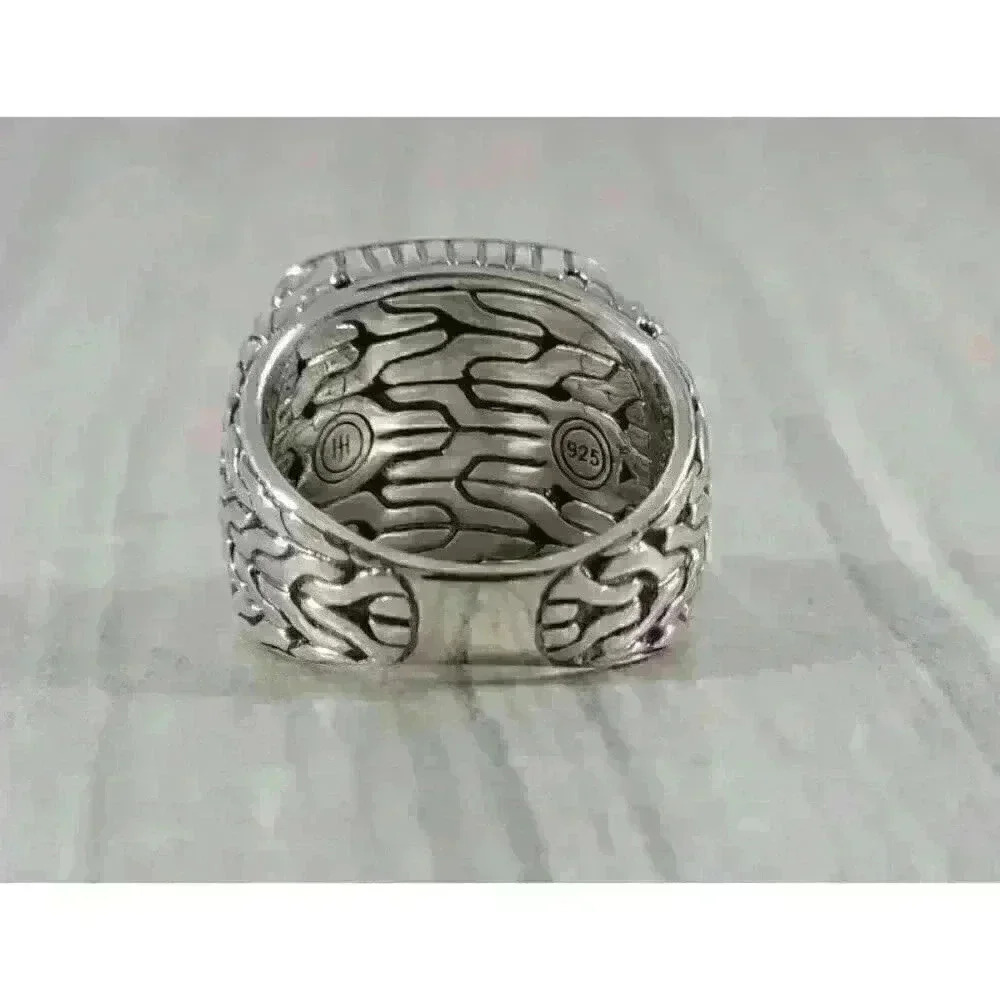 John Hardy Sterling Silver Classic Chain Signet Ring with Diamonds Size 8.75 - Picture 6 of 13